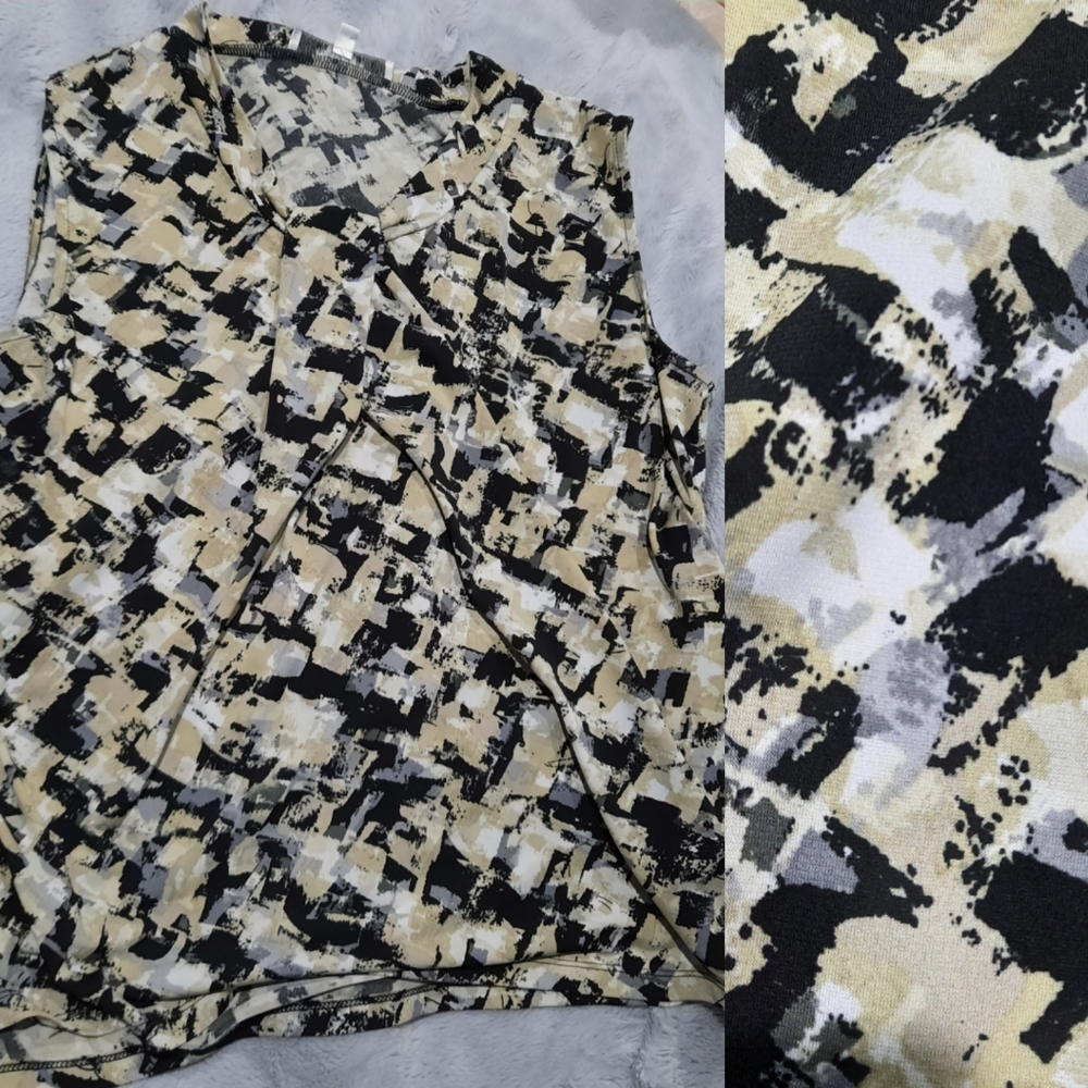 Jones Studio White Tan Black Grey Stretch Sleeveless Blouse L
